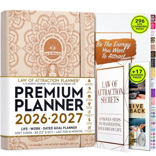 Agenda 2026 Deluxe Legge d’attrazione, un viaggio di 12 mesi per aumentare produttività, passione, obiettivi e felicità, agenda settimanale con obiettivi di felicità, organizer e diario di gratitudine