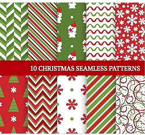 ISAKEN 10 Stück Baumwollstoff mit Weihnachten Muster, Stoffpakete Patchwork Stoffe Baumwolle zum Nähen, Baumwollstoff Patchwork Stoffpaket zum Quilten DIY Basteln Handwerken (50 x 50cm)