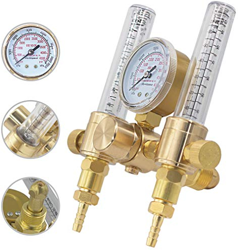 AWLOLWA Argon-/CO2-Regler Durchflussmesser mit zwei Ausgängen für WIG-MIG-Schweißgerät 60 SFCH – CGA 580 Einlassanschluss und 5/8 Zoll – 18RH Auslassverschraubung