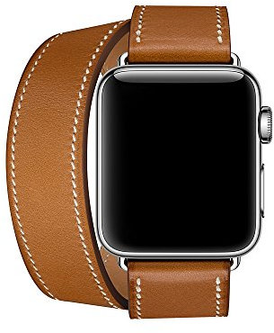 Compatibile con Apple Watch di ricambio 38 mm, 40 mm, 42 mm, 44 mm, cinturino in vera pelle per iwatch Series 6, 5, 4, 3, 2, 1 Sport&Edition (38 mm/40 mm, Double Tour-Brown)
