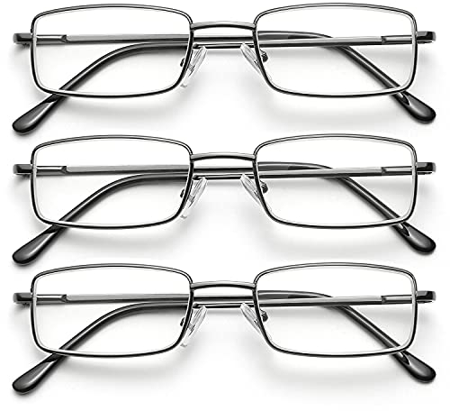 OKH 3 Pacco Occhiali di Lettura con Cerniera a Molla di Metallo Rettangolo Anti Luce Blue, Per Uomini Uomo Lettore Di Occhiali Leggera,Visione Chiara(Grigio +2.0)