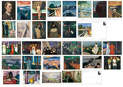 HOSTEESSCHOICE Schöne Kunst Postkarten Set von 30 Edvard Munch Postkarten Vielfalt Pack Berühmte Malerei Landschaft, 10,2 x 15,2 cm
