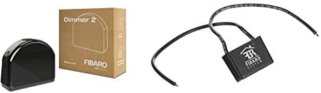 Fibaro Dimmer 2 Z-Wave Plus Universal Dimming Module for Lighting, 250 W, 3.6 V, Black & FGB-002 Dimmer Bypass 2, Black
