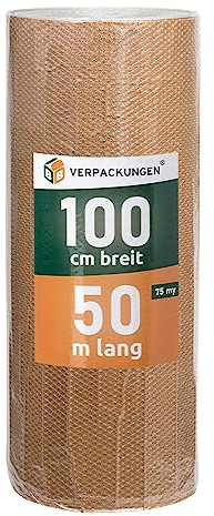 BB-Verpackungen 4 x Luftpolsterfolie 1,0 x 50 m papierkaschiert (75 my stark, Schutz von empfindlichen Gegenständen) - Sets zwischen 1 und 4 Rollen