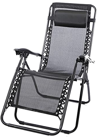 thesecrethome.es - Silla Tumbona con Reposabrazos Plegable - Hamaca Multiposiciones de Metal con Cojín Reposacabezas - Ideal para Playa, Jardín, Terraza (Negro)