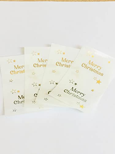 24 Stück Frohe Weihnachten Aufkleber, leuchtend glänzendes Gold, glänzendes Silber oder Roségold auf klarem Transparent (Gold auf Klar)