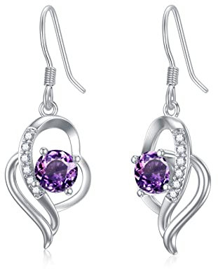 Damen Ohrringe aus 925 Sterling Silber Amethyst Ohrringe lila Drop Halo Ohrringe, edlen Schmuck Geschenk für Frauen Mädchen