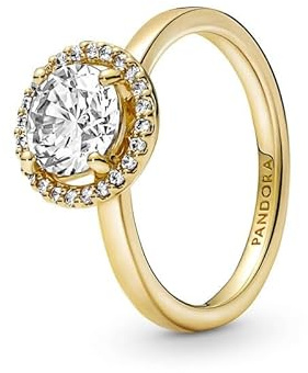 Pandora Timeless Ring funkelnder runder Halo, 14-karätig vergoldet, mit klarem Cubic Zirkonia