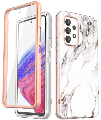 Chvelop 3-in-1 Samsung A53 5G Hülle mit Eingebauter Displayschutz | Militärischer Stoßfest 360°-Schutz, Samsung Galaxy A53 Hülle Glänzend Fade-Resistant Muster-Design Handy Case (Marmor)