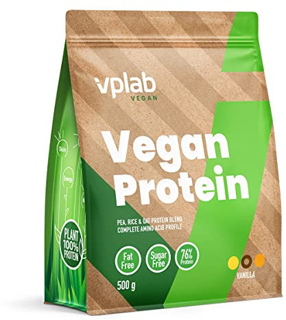 VPlab Vegan Protein Powder 500g - 16 Servings, 100% Plant Based and Natural Vegan Protein Shake, Blend of Pea Protein Isolate, Oat Protein Powder, Rice Protein Powder (Vanilla)