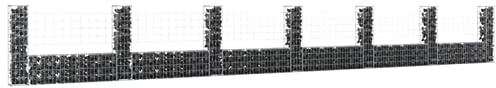 Susany Gabionenkorb U-Form mit 7 Säulen Gabionenwand Garten Gabione Gabionen Steinkorb Steingabionen Sichtschutz Drahtkorb Drahtzaun Mauersteinkorb Gabionenzaun Gitterkorb Eisen 740x20x100 cm