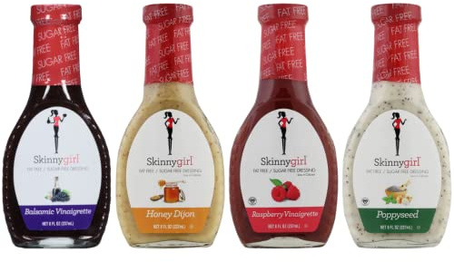 Skinnygirl - Confezione assortita di condimenti per insalata, tra cui vinaigrette balsamica, Honey Digon, Vinaigrette al lampone e semi di papavero, bottiglie da 236 ml Veher