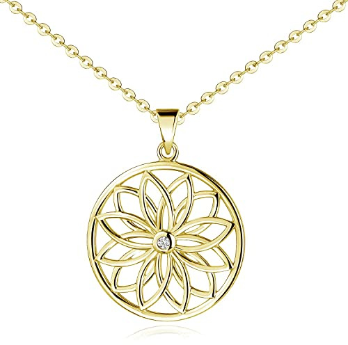 MATERIA by Matthias Wagner Mandala Blume Kettenanhänger 925 Silber rhodiniert mit Zirkonia KA-510-Silber