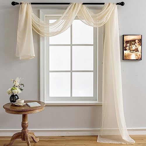AZRMT Fensterschal, Betthimmel, Vorhänge, Hochzeitsbogen-Drapierstoff, 550 cm lang, Vorhangschal, Volants für Fenster, Wohnzimmer, Schlafzimmer, Party, beige, transparenter Stoff zum Drapieren, 1