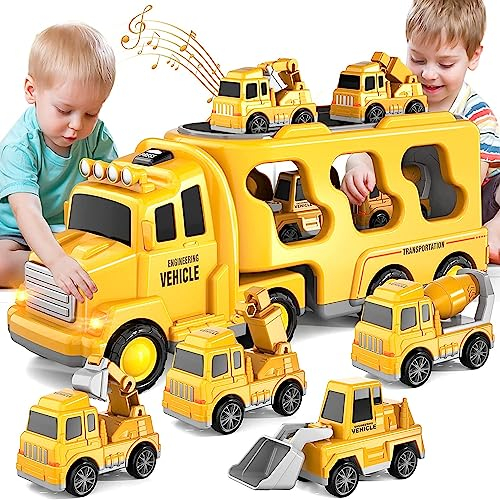 Kinder Bauwagen Spielzeug LKW für Kleinkinder Jungen Mädchen 1 2 3 4 5 6 Jahre alt, 5 in 1 Kleinkind LKWs Spielzeug für Jungen Alter 1-3 3-5, Weihnachten Geburtstag Geschenk