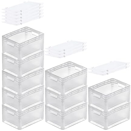 PROREGAL SuperSparSet 10x Transparenter Eurobehälter LightLine mit offenem Griff & Scharnierdeckel | HxBxT 22x30x40cm | 24 Liter | Eurobox Transportbox Transportbehälter Stapelbehälter