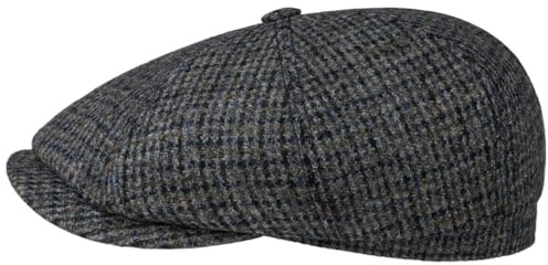 Stetson Hatteras Brayton Flatcap Mehrfarbige Harris Tweed Cap Schurwolle Made in Germany Herren Herbst/Winter grau-blau 58 cm