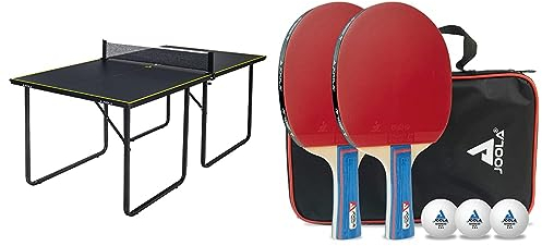 JOOLA Tischtennisplatte Midsize, mittelgroße inklusive Netz, Dark-Grey, 19117, 168 x 84 x 76 cm & 54820 Tischtennis-Set Duo Bestehend aus 2 Tischtennisschläger+3Tischtennisbälle