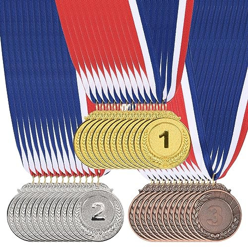 PATIKIL 36Stk Gold Silber Bronze Preis Metalle 2 Stil Preis Medaillen 1. 2. 3. Preise mit Farbband für Team Spiele Sportliche Wettkämpfe