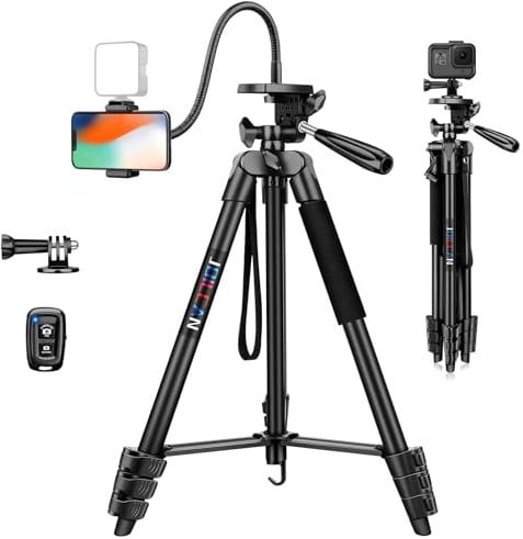 JOILCAN 172cm Tripode para Movil con Cuello de Cisne, Extensible Trípode Cámara Portátil de Aluminio, Trípode Movil con Control Remoto & Soprtre de Teléfono, Tripode Ligero para iPhone/Android