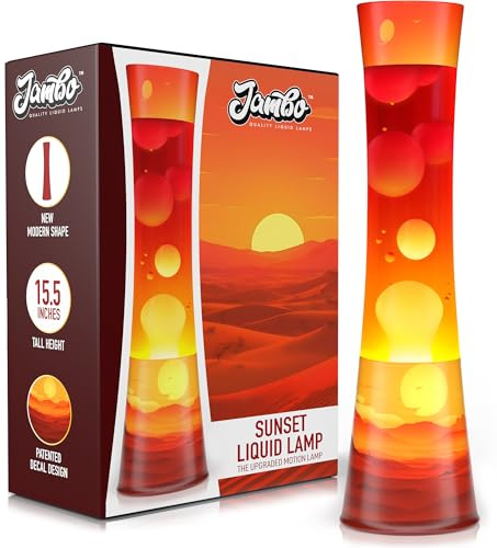 Jambo Lampe à mouvement liquide 15,5 – Modèle amélioré avec motif Sunset – Belle lampe décorative pour salon et chambre, lumière relaxante, veilleuse pour ados, enfants et adultes