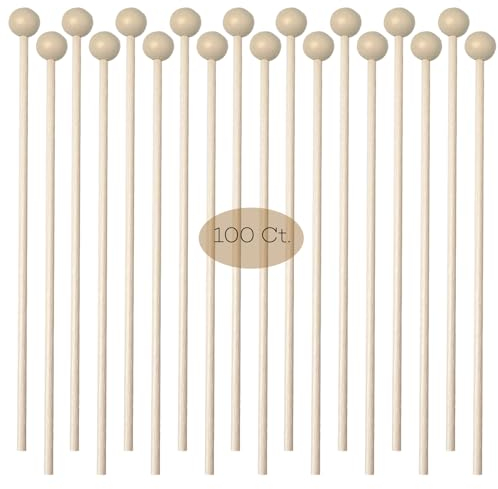 Lot de 100 bâtonnets de bonbons en bois en forme de cœur pour sucettes, café, apéritif, brochettes rondes de 15,2 cm