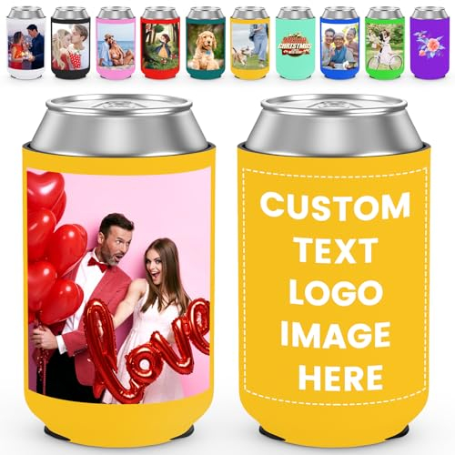 Wyleaves Premium Custom Can Cooler Bulk - Multi-Color Personalized Can Sleeve Beverage Bottle Holder with Logo Image Text