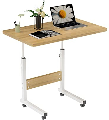 Chleby Escritorio con Ruedas, Mesa de Ordenador con Ruedas, Mesa Auxiliar de Altura Ajustable para Dormitorio, Sala de Estar y habitación de los niños,60x40cm Amarillo