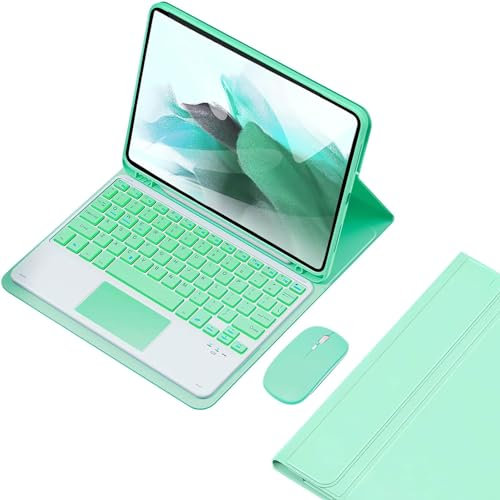 HEUCYL Custodia con Tastiera Touchpad per Samsung Galaxy Tab A8 10,5 Pollici 2022 (SM-X200/X205/X207), Tastiera Bluetooth Wireless Rimovibile Magnetica Retroilluminata A 7 Colori,Mint Green