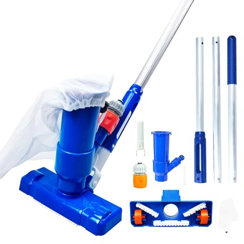 Aspirador para Piscinas Herramientas de Limpieza, Cabezales de aspiración con mástil telescópico Desmontable Kit de Aluminio para bañera de hidromasaje, Fuente, cuario, SPA, Estanque