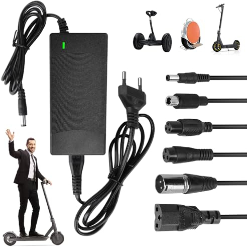 Ladegeräte für Scooter, 42V 2A AC Netzteil Fahrrad Ladegerät mit 6 Anschlüssen Hoverboard Ladekabel AC Netzteil Scooter Adapter Ladegerät für Elektrofahrräder E Scooter Ladegerät mit LED Ladeanzeige