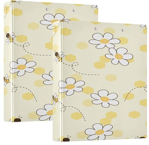 Runde Ringbücher 3,8 cm mit Tascheneinband, 1/2 Stück, für Briefgröße (27,9 x 21,6 cm), 200 Blatt, 2 Stück, nahtlos, goldfarbene Biene, Glück, Cartoons, Gänseblümchen