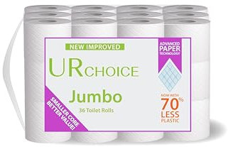 UR CHOICE Eco-Friendly Jumbo Toilet Paper Rolls | Pack of 36 | Long-Lasting & Soft Bathroom Tissue for Home & Commercial Use
