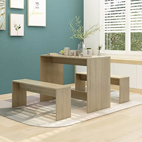 CKioict Eckbank esszimmer Küchen möbel Esstisch-Set 3-TLG. Essgruppe Sonoma-Eiche HolzwerkstoffGeeignet für Esszimmer Küche Wohnzimmer