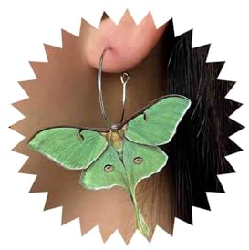 Boho Luna Moth Ohrringe - Grüner Schmetterling Huggie Hoop Silber Acryl Baumeln Insekt Mottenflügel Statement Ohrringe Für Frauen Mädchen