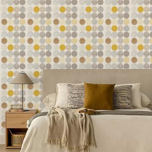 Selbstklebende Tapete Brauner Kreis Gelb Strukturtapete Wandtattoo Schlafzimmer Tapete Selbstklebend Vliestapete Wallpaper for Living Room Tapeten Leicht zu Entfernen Wandschutzfolie 38.6x250.6cm
