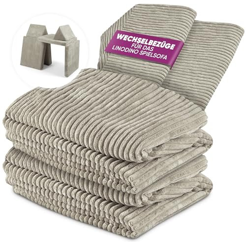 Linodino® Cord Wechselbezüge für Spielsofas | Kindersofa Cover Set 4-Teilig | Ersatz Bezug Set für Kinder Sofas | Sofabezug | Kieselgrau