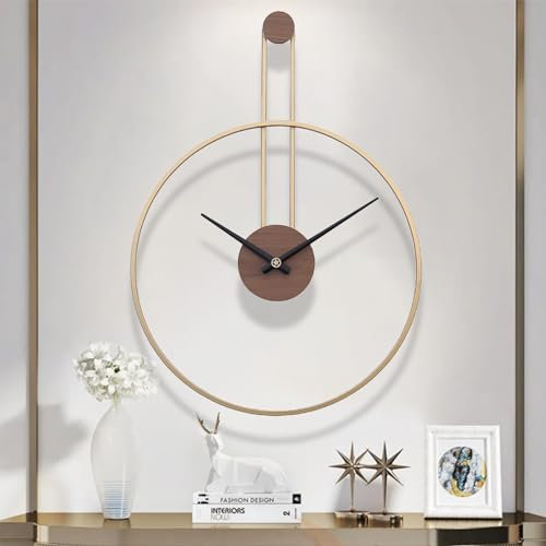 GANDDOBE Große dekorative Wanduhr für Wohnzimmer, Metall & Nussbaum Zifferblatt Home Decor Silent Non Ticking Lightweight Clocks für Schlafzimmer, Arbeitszimmer, Büro Dekorationen (Gold, Medium)