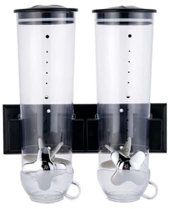 PINYELIN Dispensador de cereales doble de 3 litros, dispensador de cereales doble giratorio, para cereales, cereales y dulces, montaje en pared