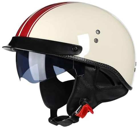 Mezzo Casco Jet Caschi Moto Retrò Casco Scodella Portatile, ECE Omologato Mezzo Elmetto da Moto Retrò con Pare-soleil Rétractable per Uomo Donna Biker Cruiser Scooter Touring(2,M(57~58CM))