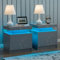 Cubehom Nachttisch 2er Set, Nachtschrank mit Led Licht, Modern Nachtkommode mit 2 Schubladen für Wohnzimmer, Schlafzimmer Grau+Gold