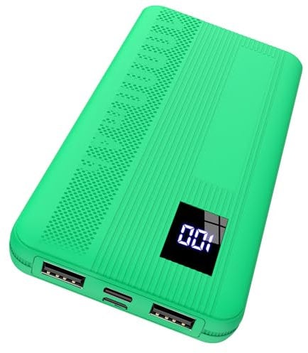 Power Bank, Portable Charger 10000mAh Battery Pack 15W charging with 4-Port input/output, Type C Powerbank with LED Display Compatible for iPhone 15/15 Pro/14/13 Series, Samsung Galaxy and More, GREEN