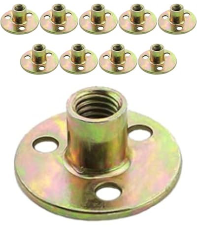 QLEUIFT 10 Pezzi Dado Flangiato M8, Dado a T con Foro Bavato M10,Dadi a 3 Fori, in Ferro Zincato con Base Rotonda per Fissaggio Mobili di Collegamento, per Collegamento mobili, M8x36x2.5mm