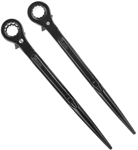 DMJJSD® Cricchetto per ponteggi, 19/22 mm, 2 chiavi a cricchetto reversibili a destra/sinistra, in CR-V con superficie cromata opacizzata, doppia chiave a bussola