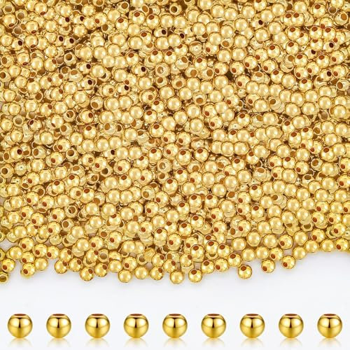 NISENTIA 1000 Stück Perlen für Armbänder Gold, 3mm Goldene Perlen zum Auffädeln, Glatte Runde Perlen,Abstandsperlen Gold Kupfer für DIY Bracelet Ohrringherstellung Making Kit, Partys, Feiertage