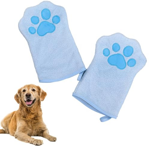 Lot de 2 serviettes de nettoyage pour chiens et chats, gants en microfibre douce pour animaux de compagnie, gants de séchage absorbants pour animaux domestiques, gants mignons en forme de pattes de