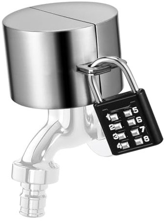 POPETPOP 1 Set Faucet Lock Cover Outdoor Lock System Exterior Water Faucet Lock Outdoor Spigot Lock Garden Hose and Casing Lock Water Faucet Lock Outdoor Stainless Steel Silver