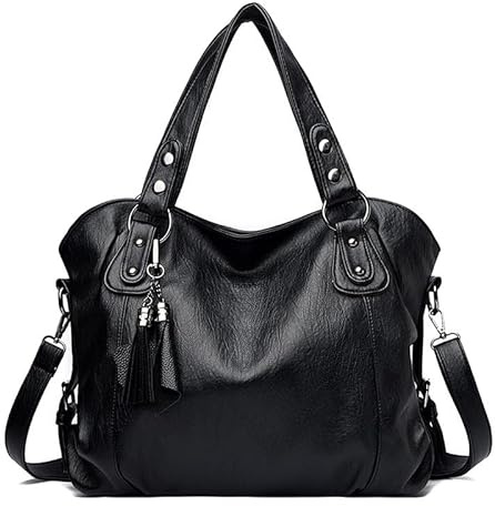 Coolives Damen Hobo Handtasche Damenhandtasche aus PU-Leder Tasche Schultertasche Hobo Damentasche Henkeltasche Umhängetasche Retro Taschen für Frauen Mutter Schwarz