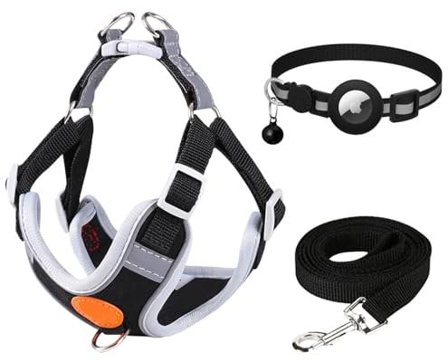 HTTDSLF Anti Zug Hundegeschirr Kleine Mittelgroße Hunde, mit Kragen, Atmungsaktiv Geschirr Hund Hundegeschirr Leuchtend, Welpengeschirr Brustgeschirr Verstellbare Reflektierend (Schwarz, M)