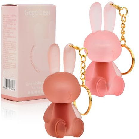 2-in-1 Schlüsselanhänger Lipgloss Set für Mädchen - 2 Farben Cute Rabbit Matte Liquid Lipstick Set, Velvet Lip Glaze, Wasserdicht, Langanhaltend, Lipgloss Anhänger, Nicht klebend